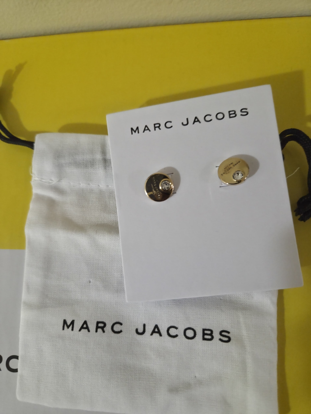 Marc Jacobs Gold Disc Stud Earrings with Center Crystal Accent